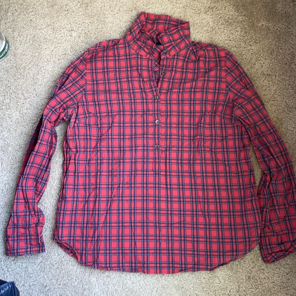 J.Crew Red Tartan Plaid Popover